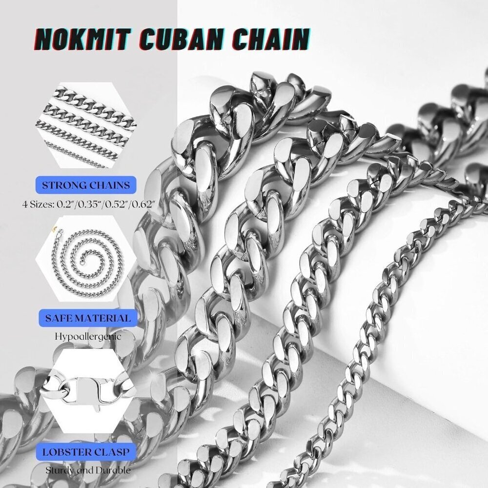 Unisex 18K 16mm- Silver Chunky Cuban Link Curb Chain Necklace Hip Hop Punk - Picture 5 of 6